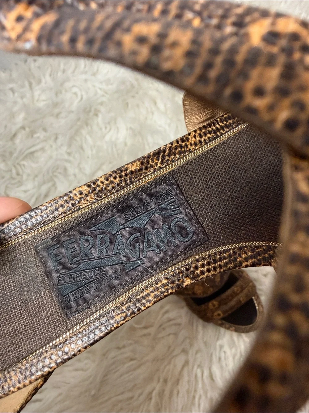 RARE Salvatore Ferragamo Brown Snakeskin Crisscross Strap Heels size 6 to 6.5